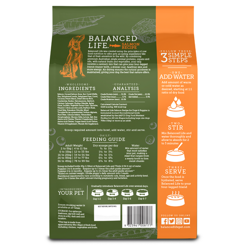 Balanced Life Rehydrate Raw Air Dried Salmon For Dogs & Puppies - 200g, 1kg & 3.5kg