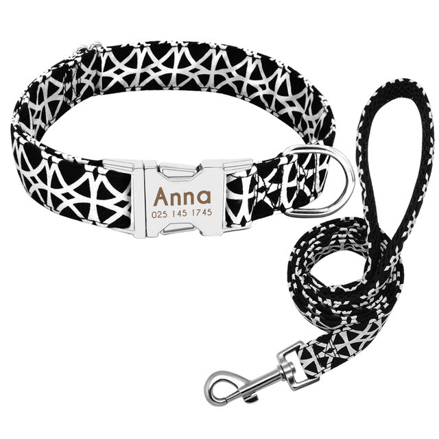 Laser Engraved Custom Dog Collar with Matching Leash