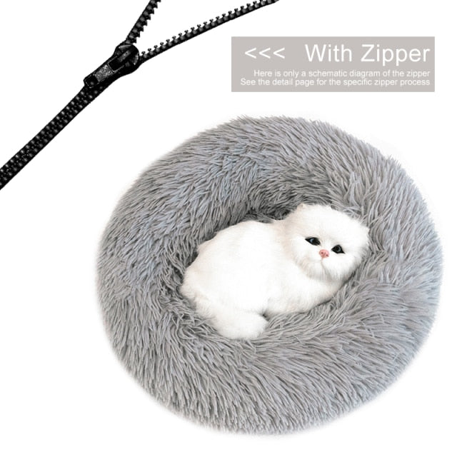 Plush Donut Pet Bed with Detachable Cover